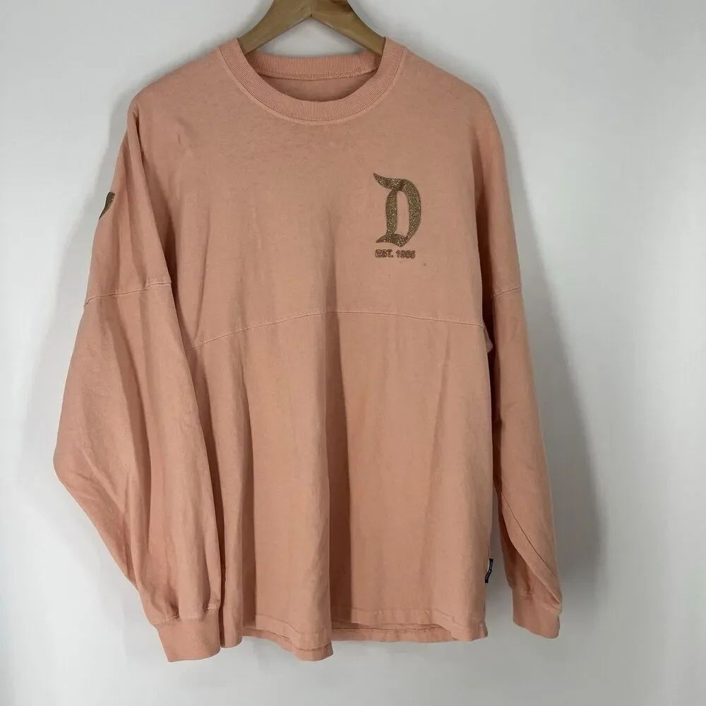 Disney Land Resort Spirit Jersey T Shirt Size Medium Peach Punch Gold Glitter